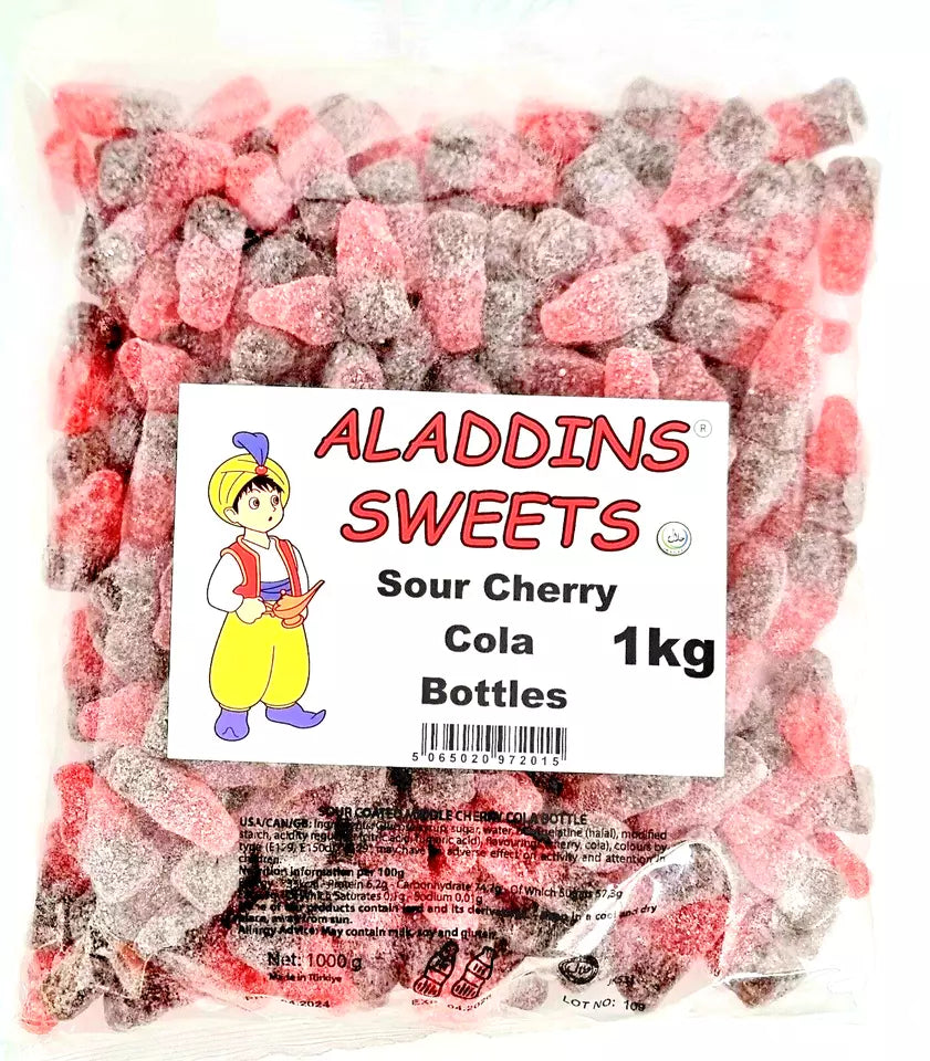 1kg Halal Fizzy Sour Cherry Cola Bottles Jelly Aladdin Sweets