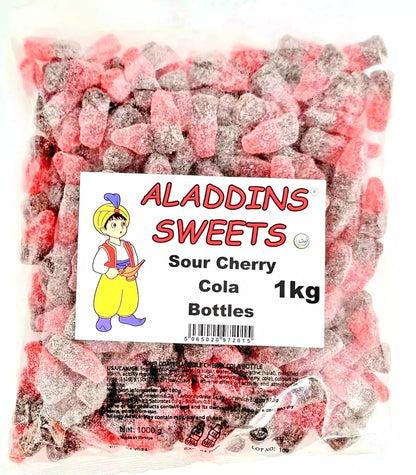 1kg Halal Fizzy Sour Cherry Cola Bottles Jelly Aladdin Sweets