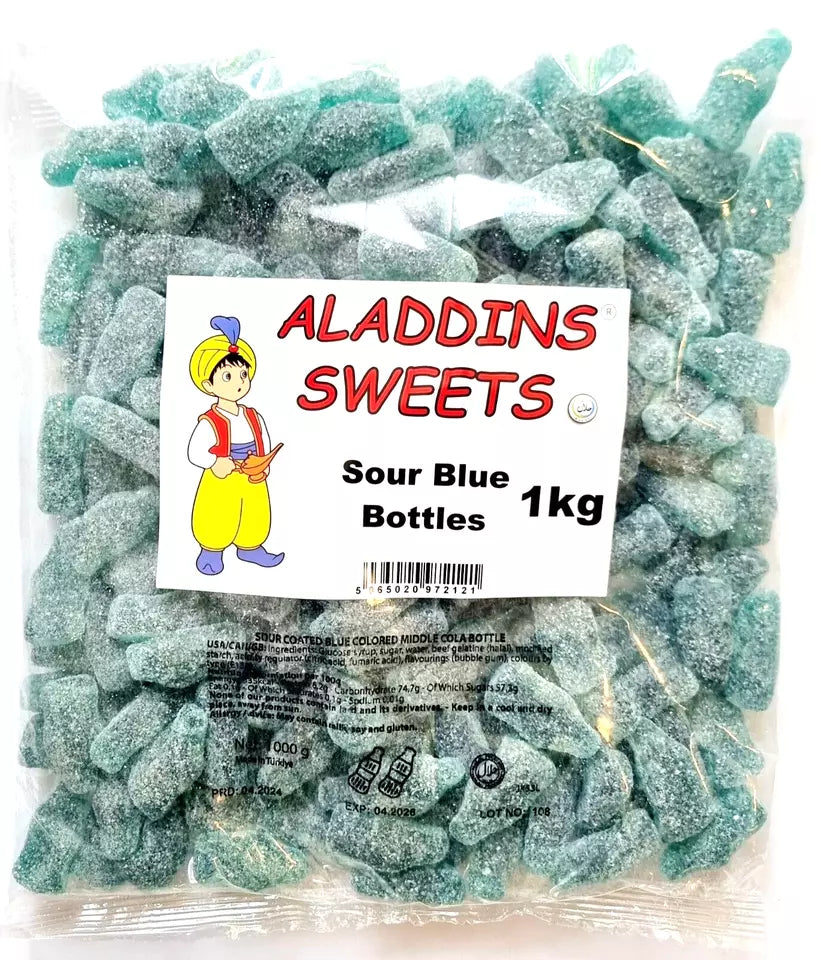 1kg Halal Fizzy Sour Jelly Blue Cola Bottles Aladdins Sweets