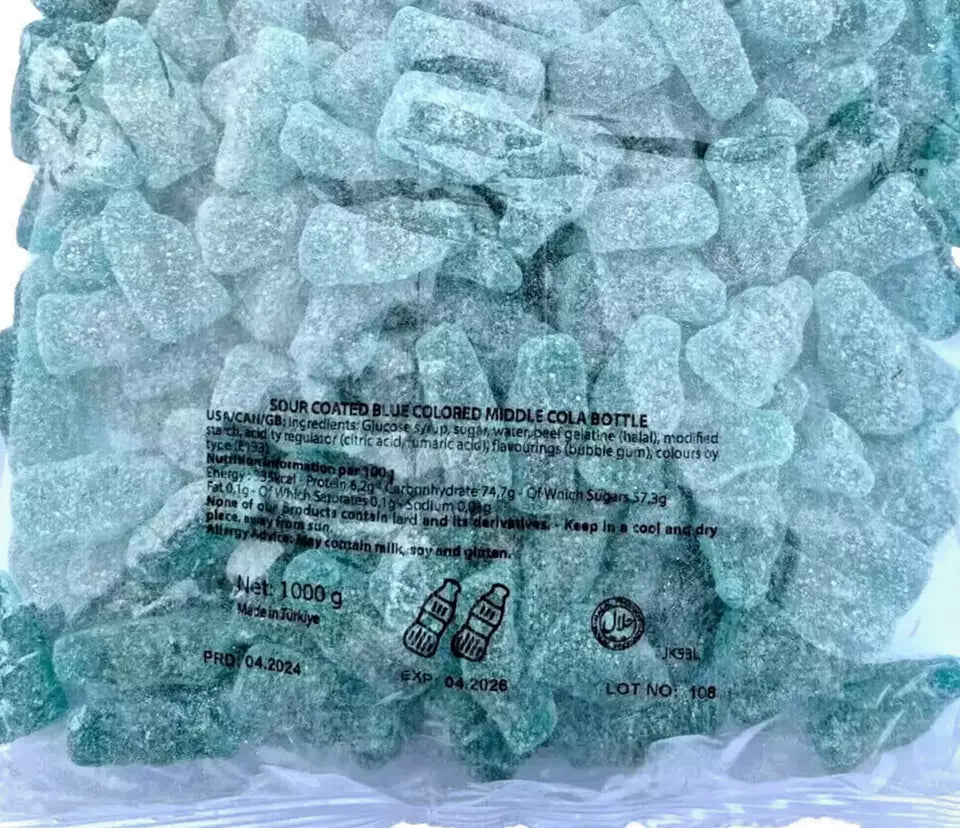 1kg Halal Fizzy Sour Jelly Blue Cola Bottles Aladdins Sweets