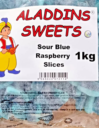 1kg Halal Fizzy Sour Jelly Blue Raspberry Slices Aladdins Sweets