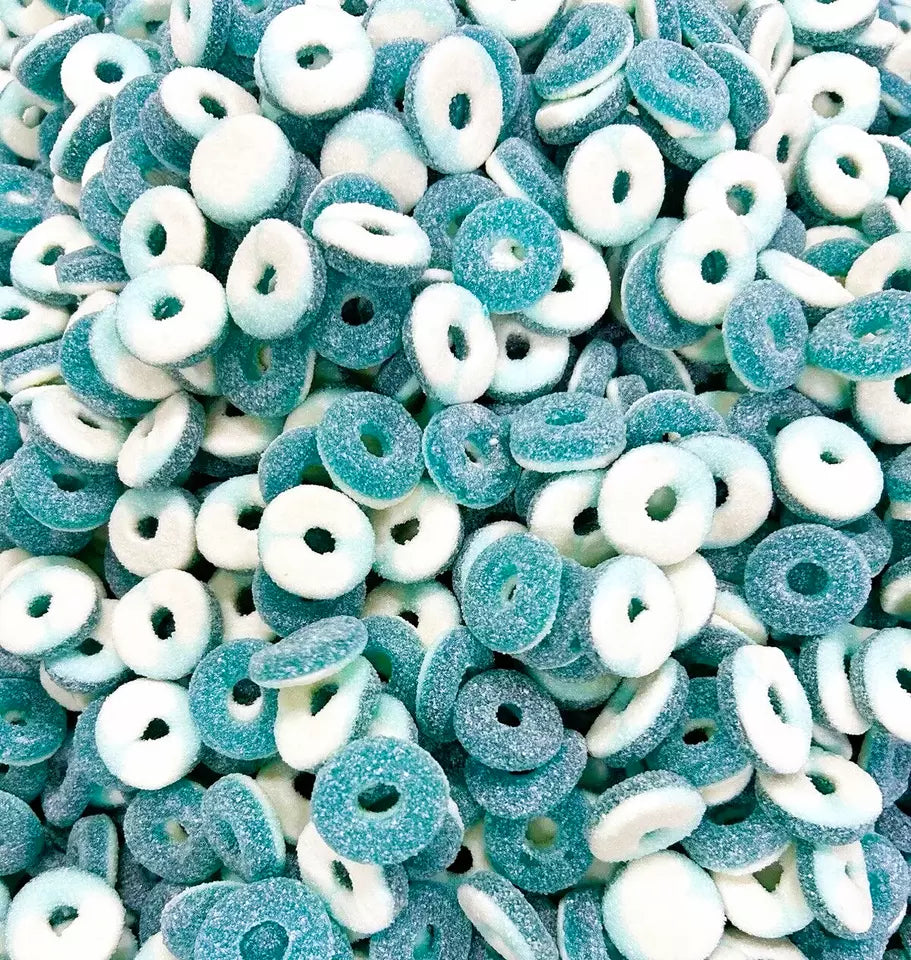 1kg Halal Fizzy Sour Jelly Blue Rings - Aladdins Sweets