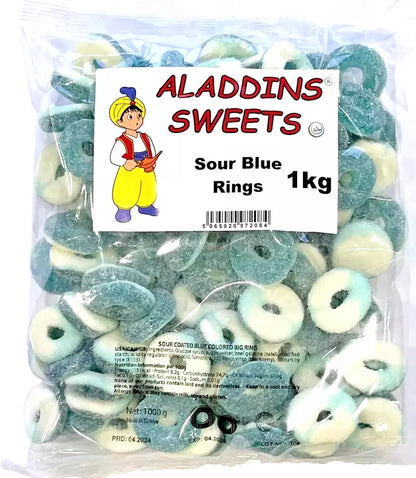 1kg Halal Fizzy Sour Jelly Blue Rings - Aladdins Sweets