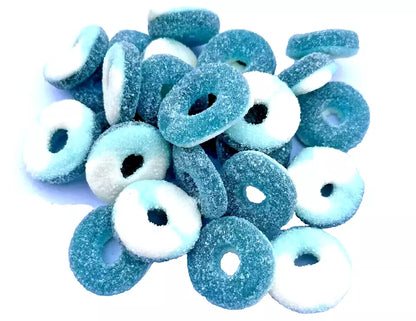 1kg Halal Fizzy Sour Jelly Blue Rings - Aladdins Sweets