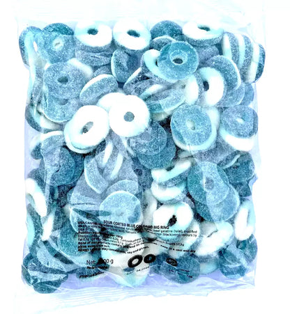 1kg Halal Fizzy Sour Jelly Blue Rings - Aladdins Sweets