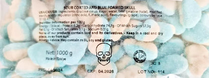 1kg Halal Fizzy Sour Jelly Blue Skulls Aladdins Sweets