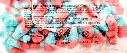 1kg Fizzy Sour Jelly Pink Blue Bubblegum Bottles Halal Aladdins Sweets