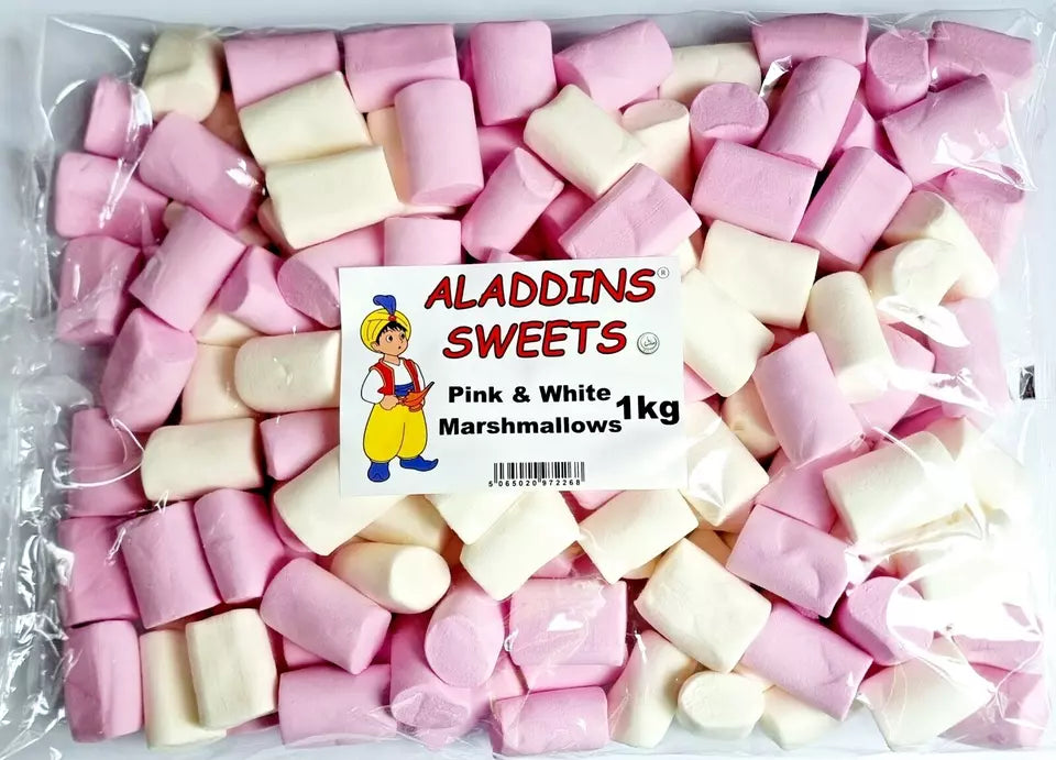 1kg Pink & White Large Marshmallows - Halal - Aladdins Sweets