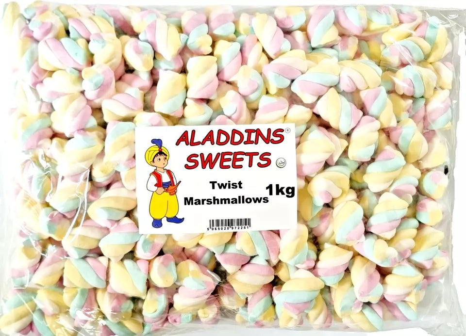 1kg Rainbow Twist Marshmallows - Halal - Aladdins Sweets