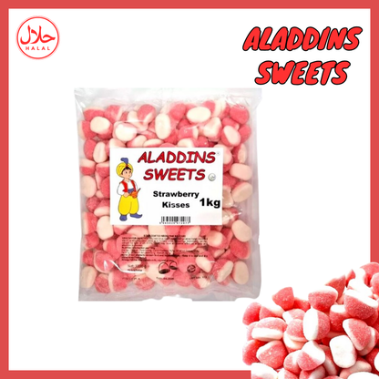 1kg Halal Fizzy Sour Jelly Pink Strawberry Kisses | Aladdins Sweets