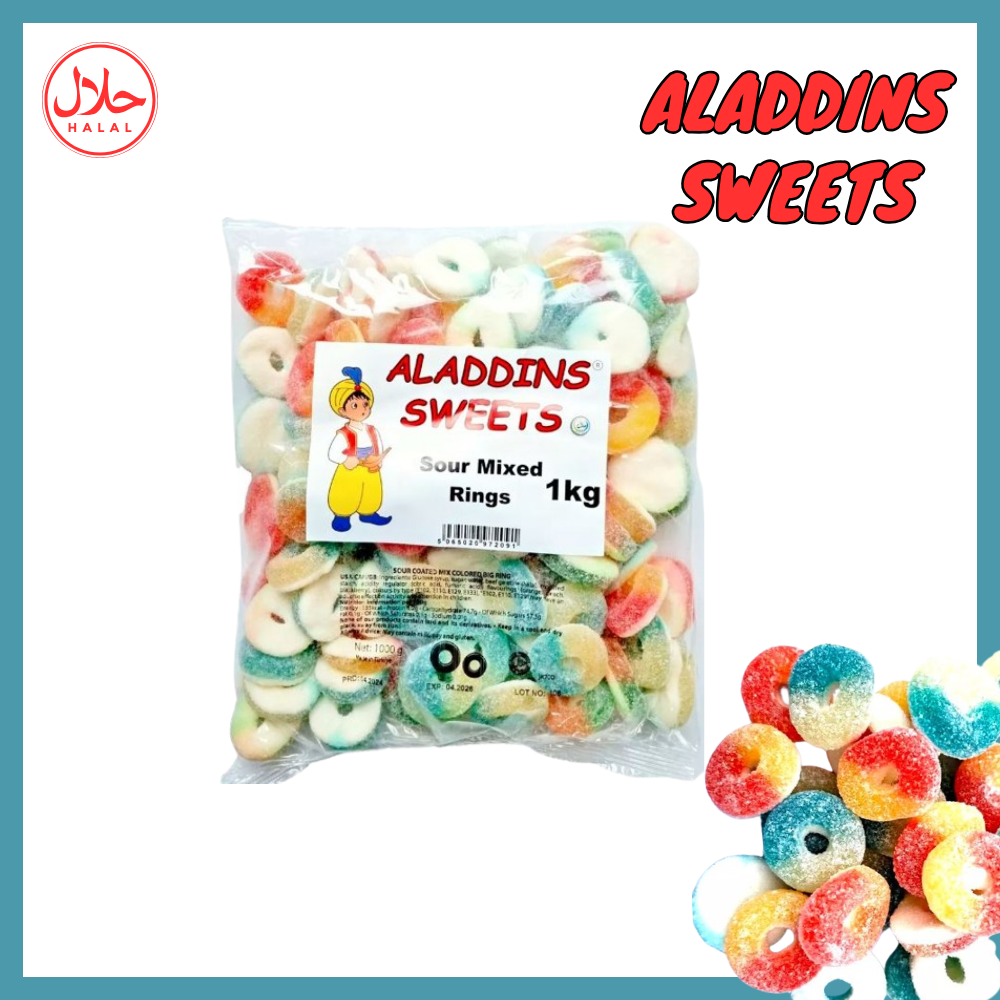 1kg Halal Fizzy Sour Jelly Mixed Rings -Aladdins Sweets
