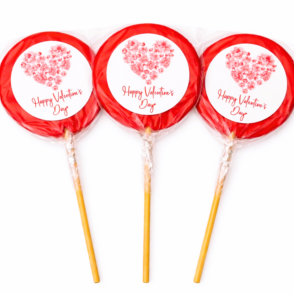 Valentine's Day 30g Large Red Round Lollipop Sweet Candy Love Heart Gift - Vegan Hala