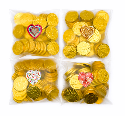 50 x Milk Chocolate Gold Money Coins - Treasure Chest - Weddings - Kids Party Bags - Eid Snacks