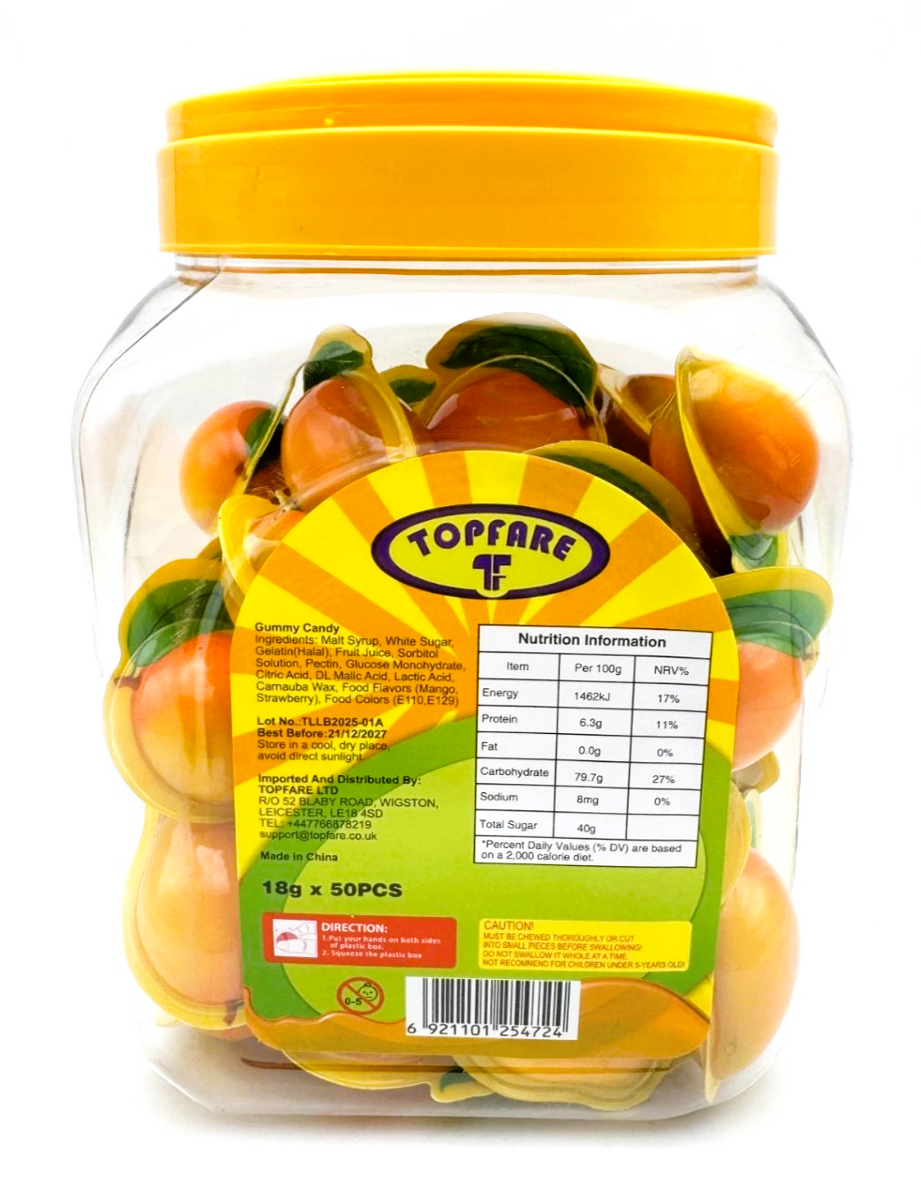Mango Gummy Juicy Filled Sweets 50 x 18g Jar Halal Kids Party Bags Fillers