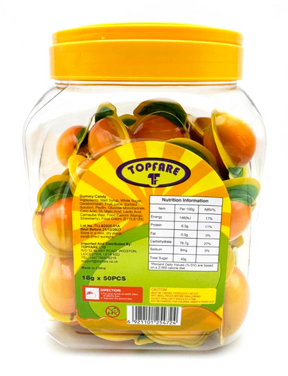 Mango Gummy Juicy Filled Sweets 50 x 18g Jar Halal Kids Party Bags Fillers