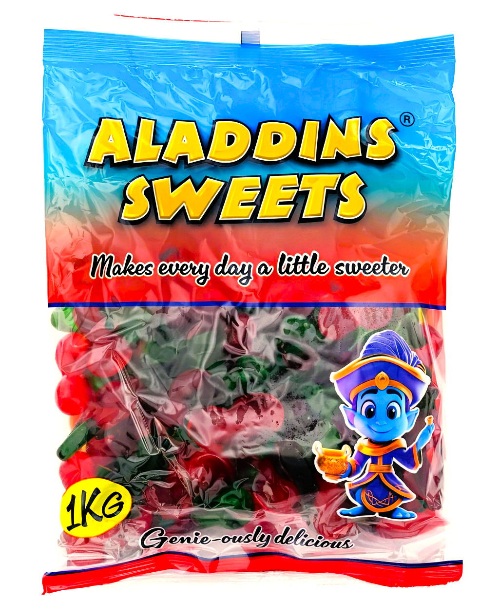 1kg Twin Cherries Halal Jellies Aladdins Sweets Jelly Bag
