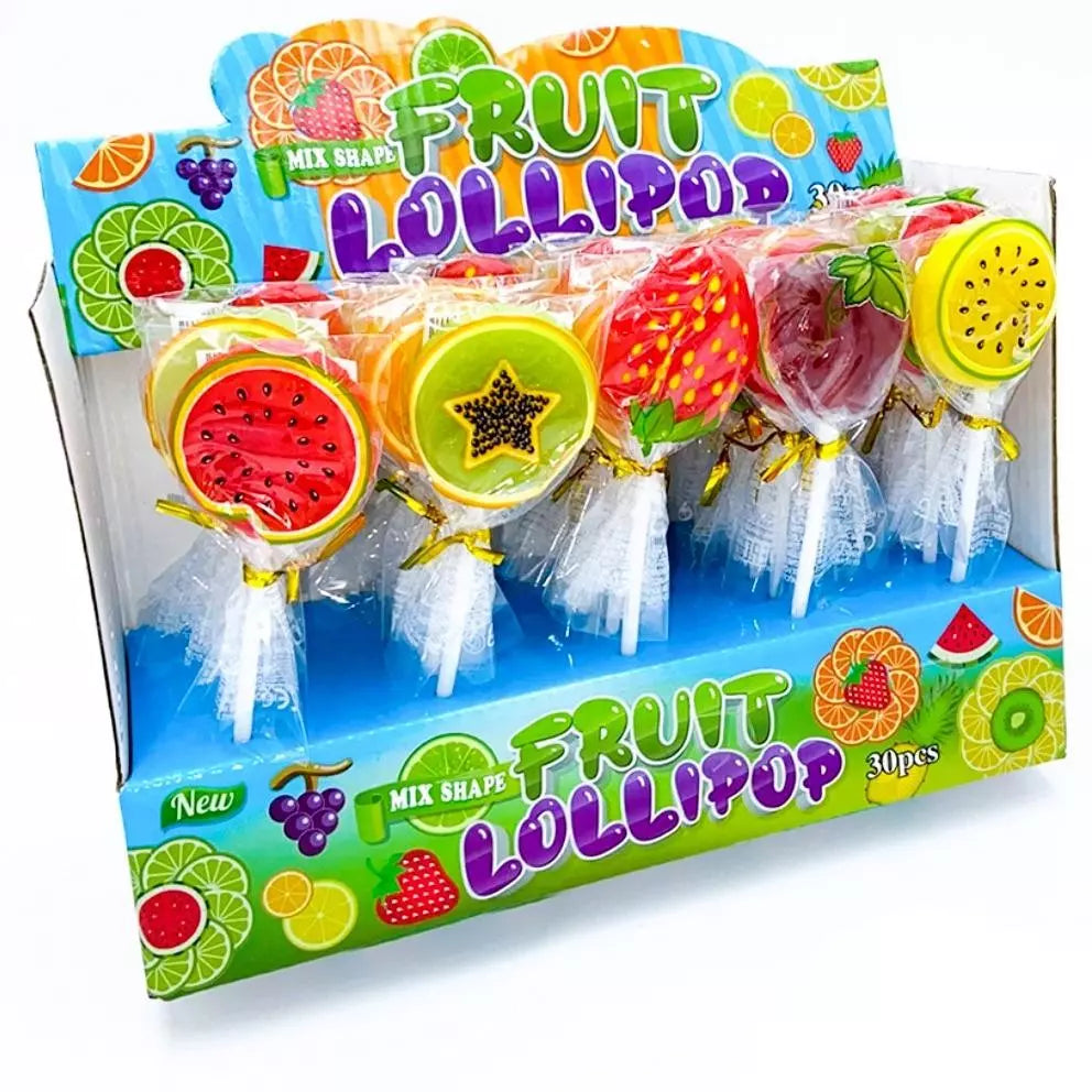 Pack of 30 Halal Fruit Lollipops - Mixed Fruit Shaped