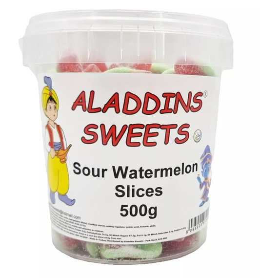 500g Sour Watermelon Slices Jellies, Halal Aladdins Sweets Tub