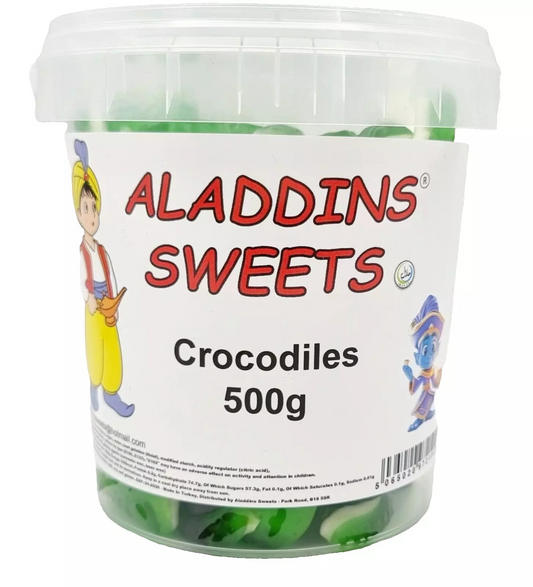 500g Large Green Crocodiles Jellies, Halal Aladdins Sweets Tub