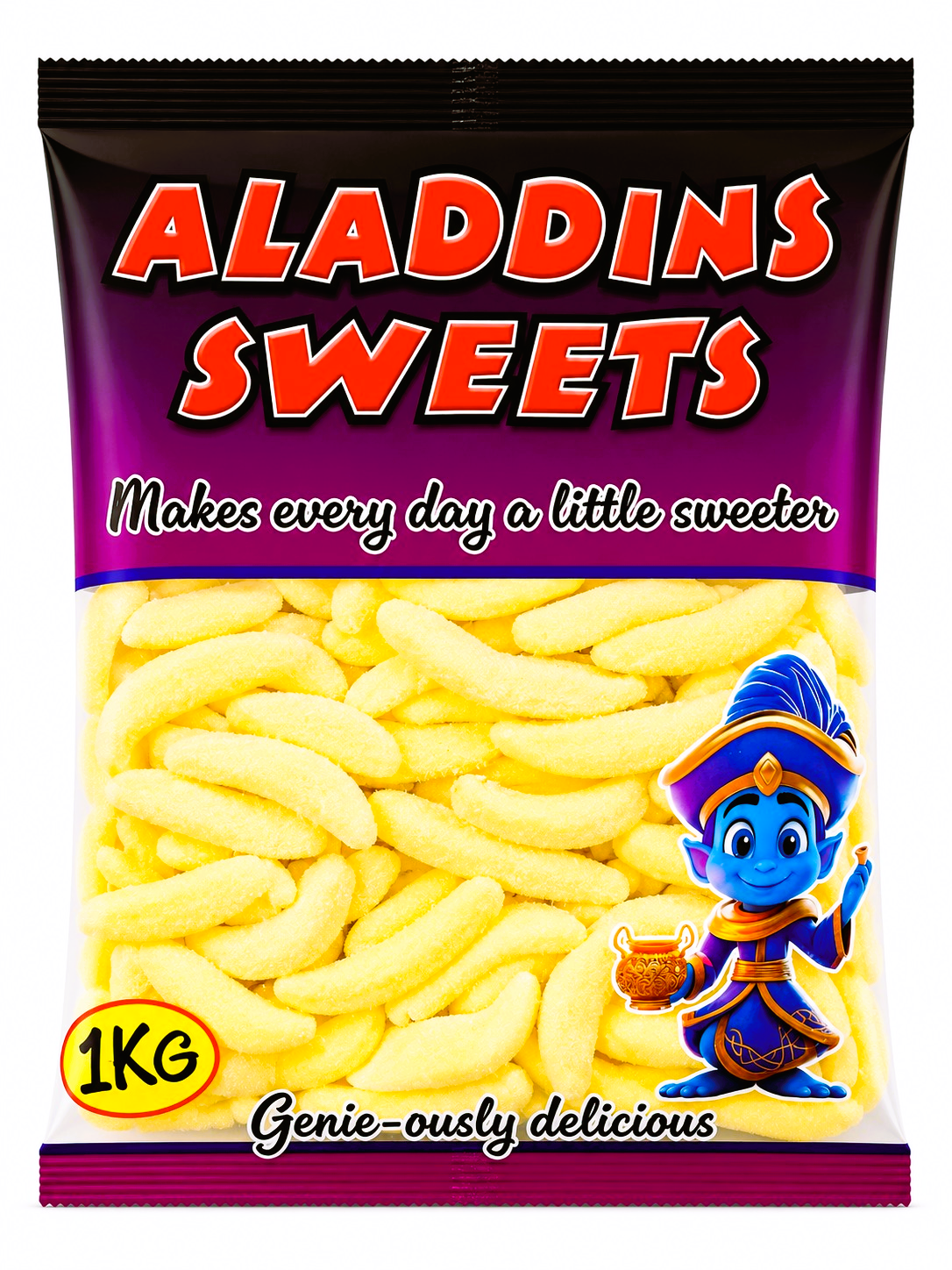 500g - 1kg Sour Banana Foams - Halal - Aladdins Sweets - Retro Pick n Mix Jellies