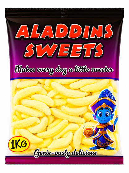 500g - 1kg Sour Banana Foams - Halal - Aladdins Sweets - Retro Pick n Mix Jellies