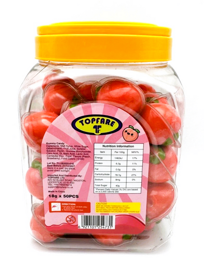 Peach Gummy Juicy Filled Sweets 50 x 18g Jar Halal Kids Party Bags Fillers