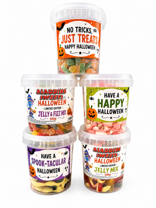 Halloween Spooky Jellies - Jelly & Fizzy Sour Sweets - 9 Flavours - 500g Tub - Halal - Aladdins Sweets