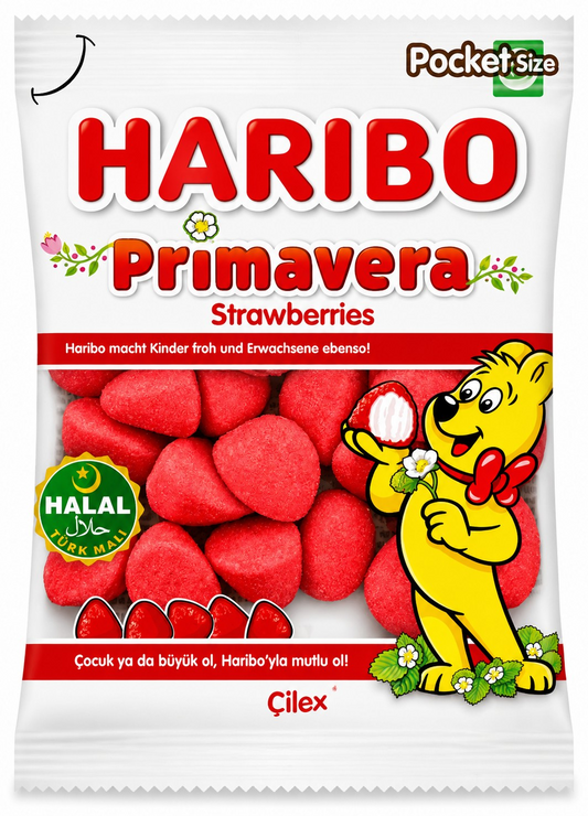 Haribo Primavera Strawberries Halal Sweets.