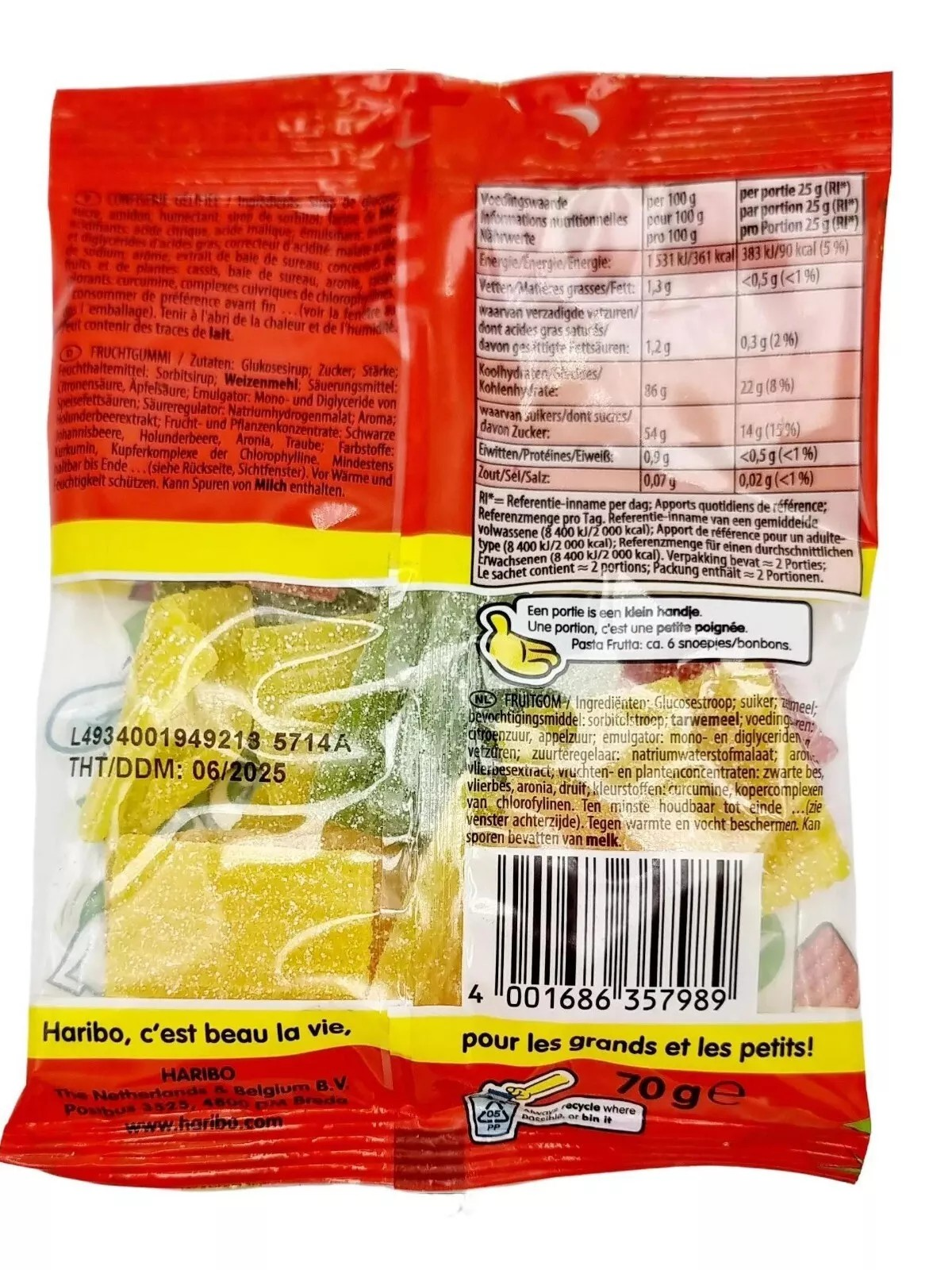 Haribo Fruit Pasta Fizz Sweet Gummy Jellies 70g bags Vegan (Halal suitable) Kids Party Bags