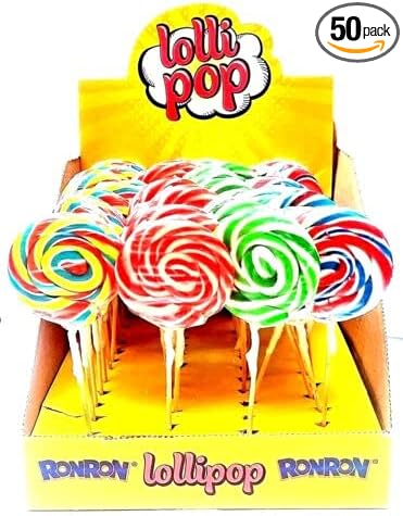 Pack of 50 Halal RonRon Lollipops Rainbow Swirly Lollies