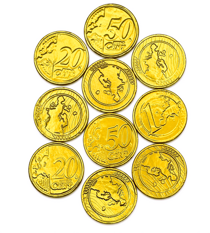 50 x Milk Chocolate Gold Money Coins - Treasure Chest - Weddings - Kids Party Bags - Eid Snacks