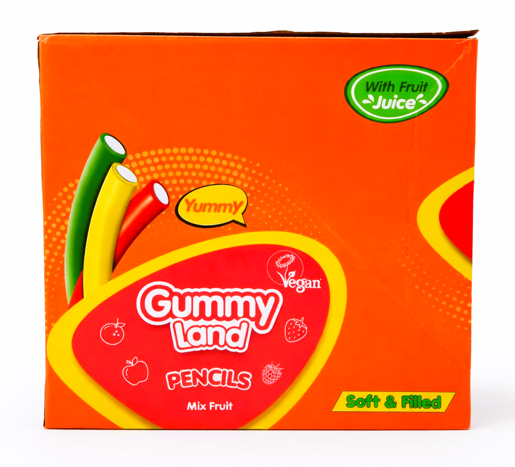 Pack of 12 x 150g Gummy Land Jelly Mix Fruit Pencils - Halal - Vegan