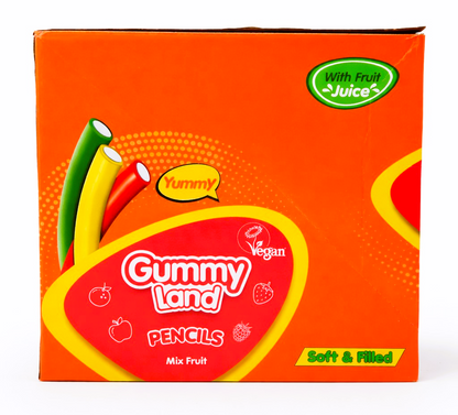 Pack of 12 x 150g Gummy Land Jelly Mix Fruit Pencils - Halal - Vegan