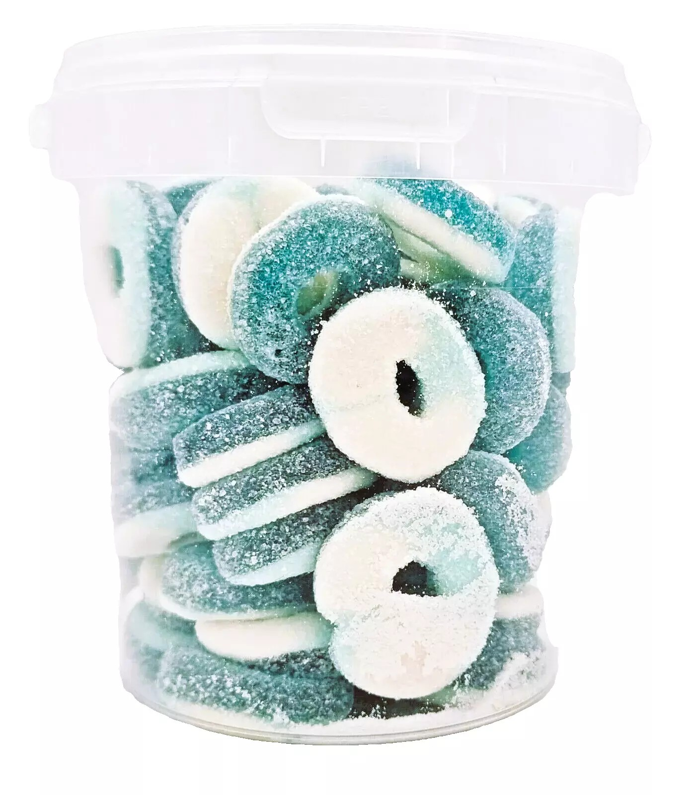 500g Sour Blue Rings Jellies, Halal Aladdins Sweets Tub