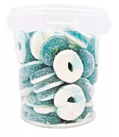 500g Sour Blue Rings Jellies, Halal Aladdins Sweets Tub