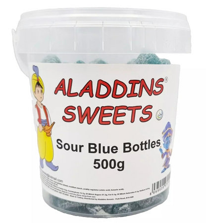 500g Sour Blue Bottles Jellies, Halal Aladdins Sweets Tub