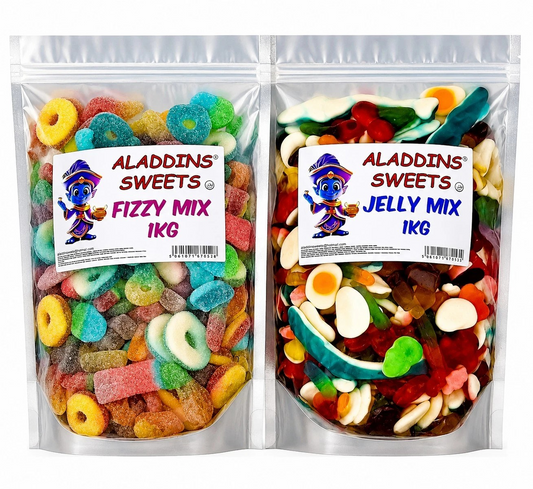 2kg Halal Fizzy & Jelly Sweets Mix 2 x 1kg Bulk Pick n Mix Jellies Assorted Sweets