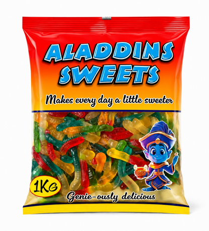 1kg Halal Jelly Big Worms Sweets Bulk Bag Pick n Mix Aladdins Sweets Assorted Jellies