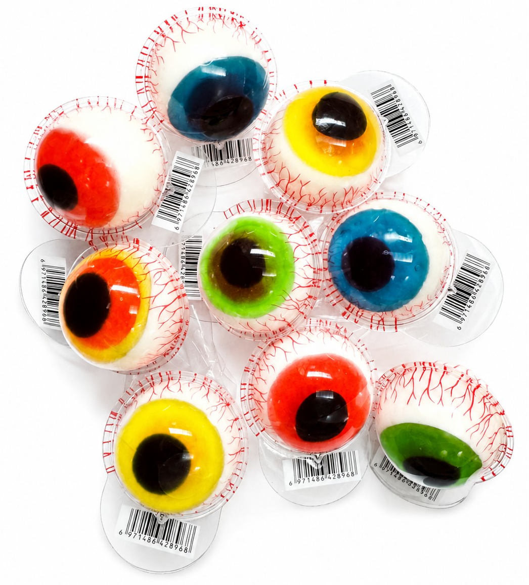 Eyeballs Gummy Juicy Strawberry Filled Sweets 50 x 18g Jar Halal Kids Party Bags Fillers Halloween