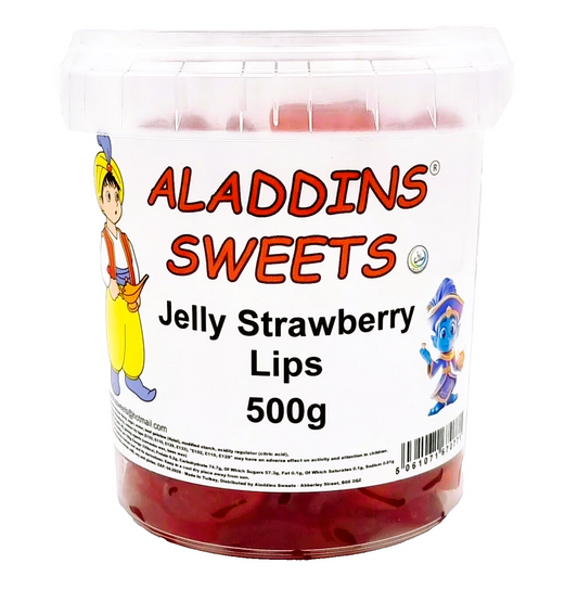 500g Jelly Strawberry Lips Jellies, Halal Aladdins Sweets Tub