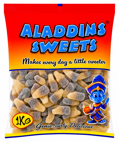 1kg Halal Fizzy Sour Jelly Cola bottles Aladdins Sweets