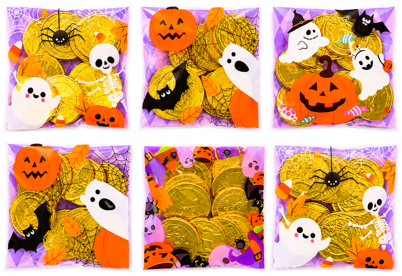 Halloween Pre-Filled Sweets - Large Milk Chocolate Coins 55g Bags - Spooky Trick or Treat - Party Bag Gifts