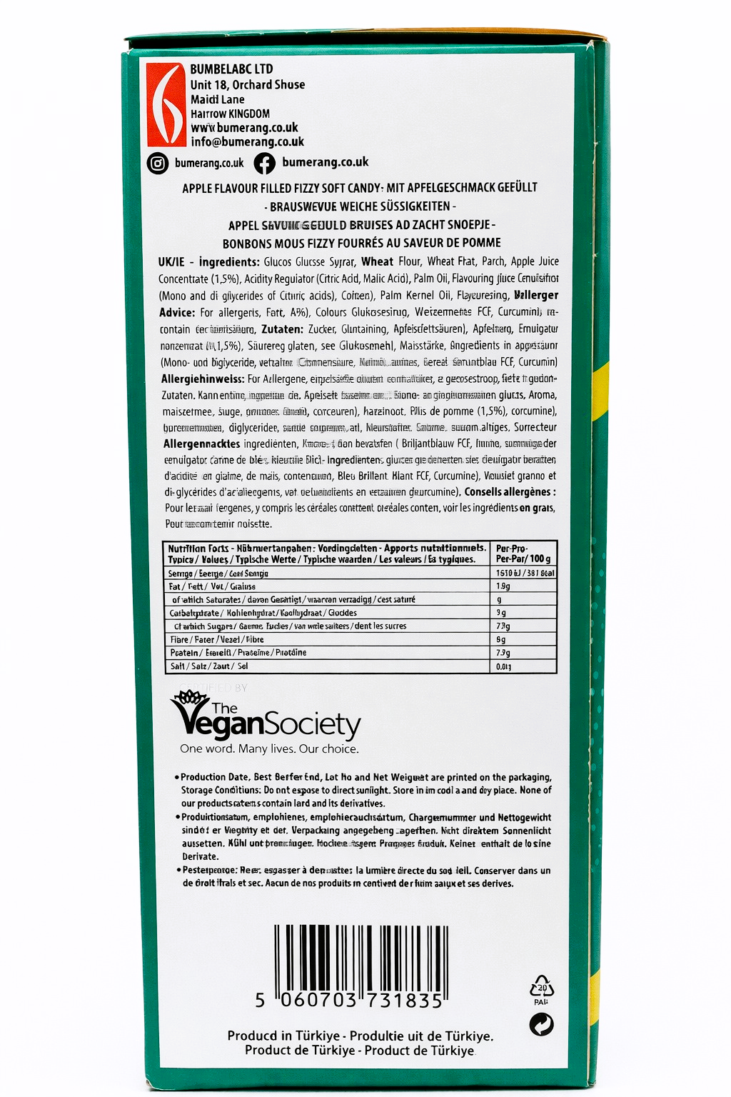 Pack of 12 x 150g Gummy Land Fizzy Apple Pencils - Halal - Vegan