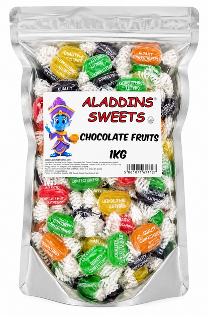 Chocolate Fruits Boiled Sweets with Chocolate Centre | Retro Pick N Mix Candy | Bulk Buy 500g Tub, 1kg & 3kg Bags | Aladdins Sweets