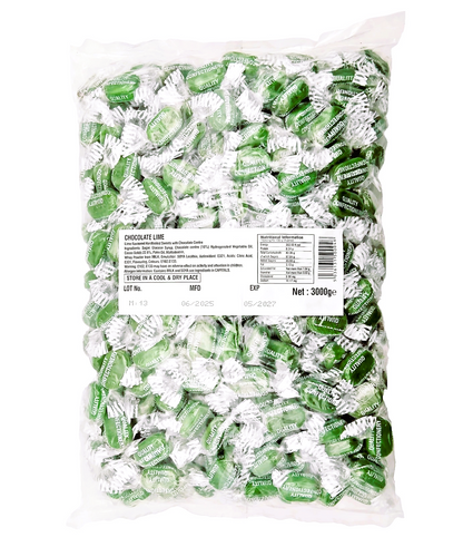 Chocolate Limes - Chocolate Filled Centre Boiled Sweets - Pick N Mix 1kg 3kg 500g Tub Candy - Choc Limes - Aladdins Sweets Bulk Buy