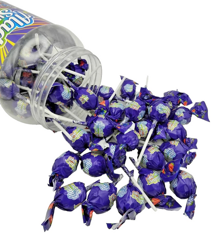 Aladdins Super Pops 60 x Lollipops Bubblegum Centre Grape Flavour Lollies