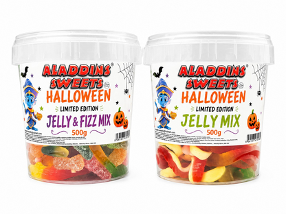 Halloween Spooky Jellies - Jelly Mix and Jelly & Fizz Mix - 500g Tub - Halal - Aladdins Sweets