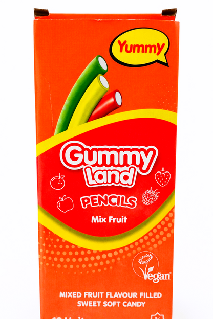 Pack of 12 x 150g Gummy Land Jelly Mix Fruit Pencils - Halal - Vegan