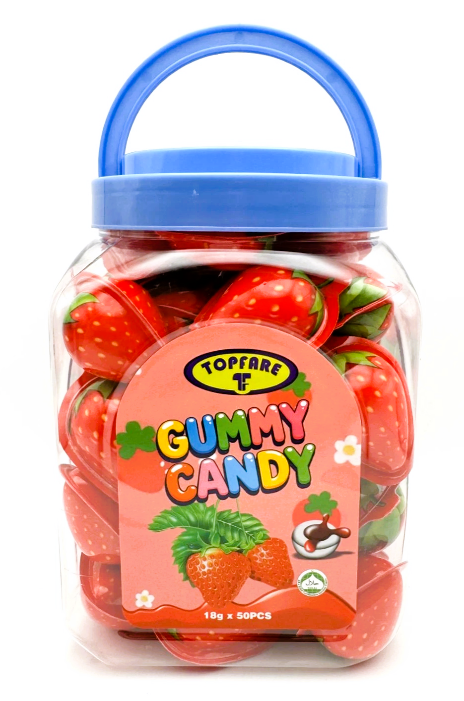 Strawberry Gummy Juicy Filled Sweets 50 x 18g Jar Halal Kids Party Bags Fillers