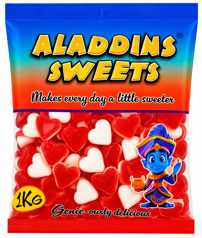 1kg Bag Jelly & Foam Hearts Halal Aladdins Sweets